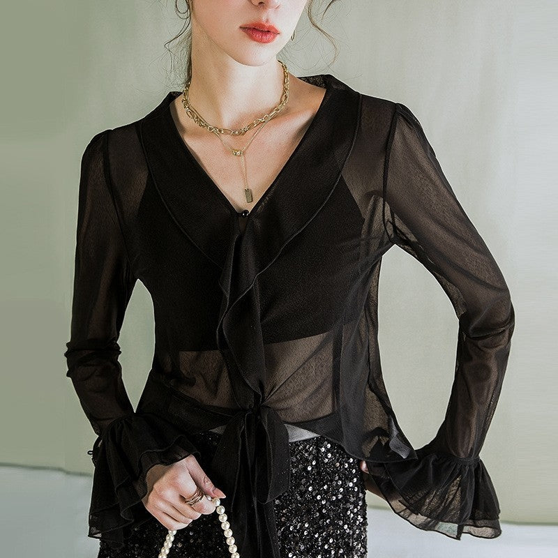 Chic Sheer Long Sleeve Blouse with a Modern Twist