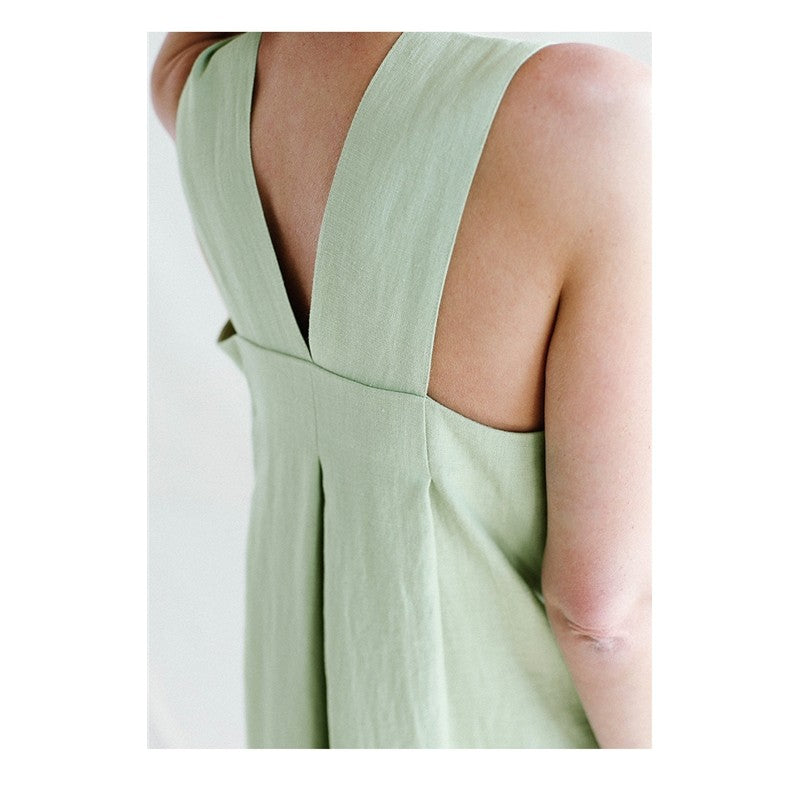 Linen Sleeveless Loose Mandarin-Collar Maxi Dress