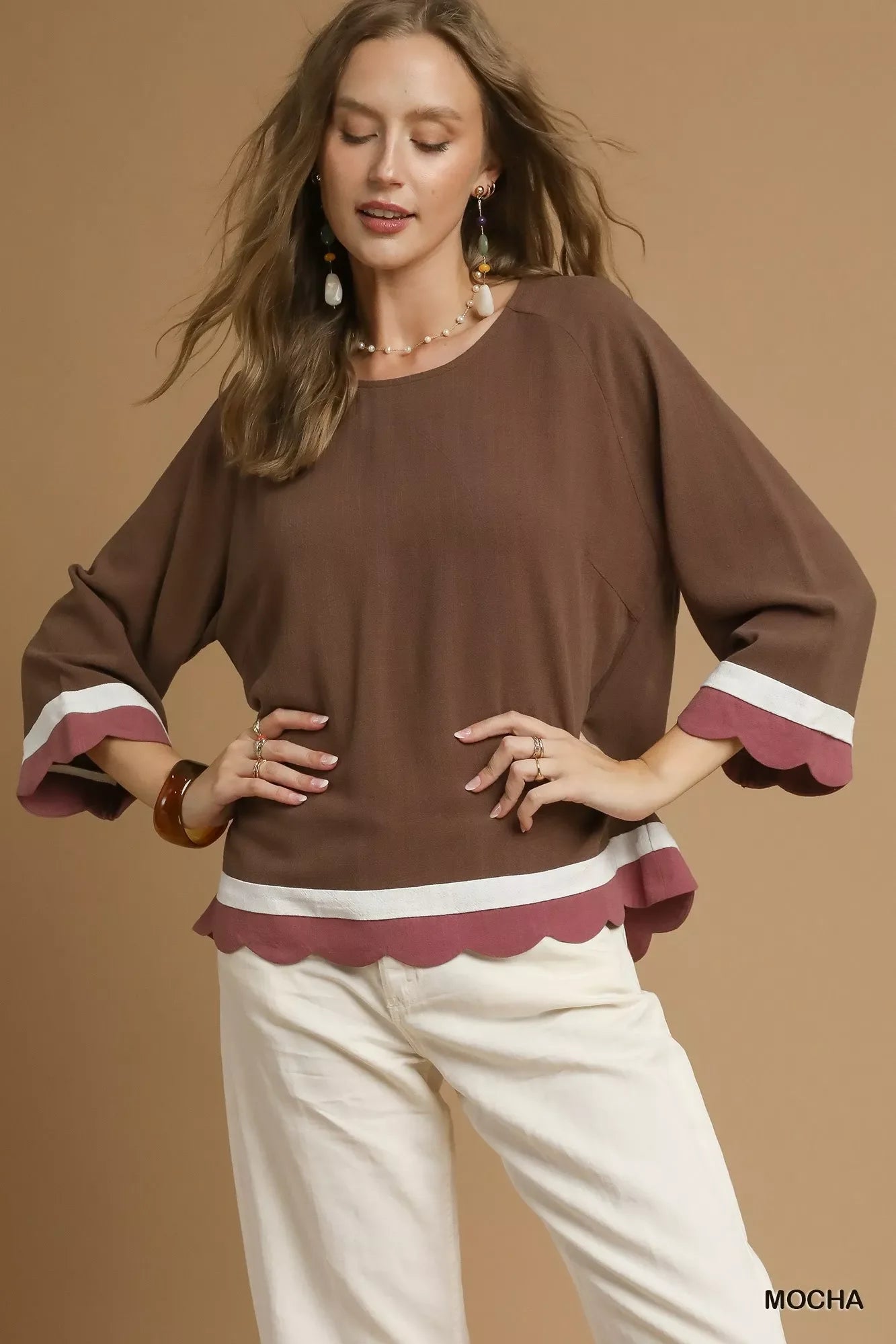Scalloped Hem Color Block Top