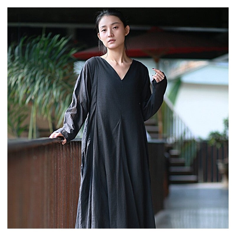 Two-Layered Long Sleeve Solid Color Dress
