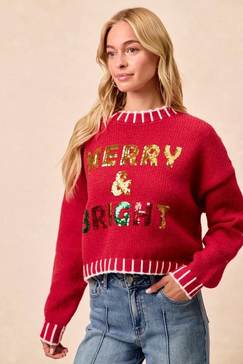 Christmas Theme Sequin Lattering Sweater