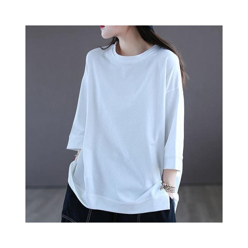 Solid Color Slim Fit Cotton 7/8 Sleeve T-Shirt