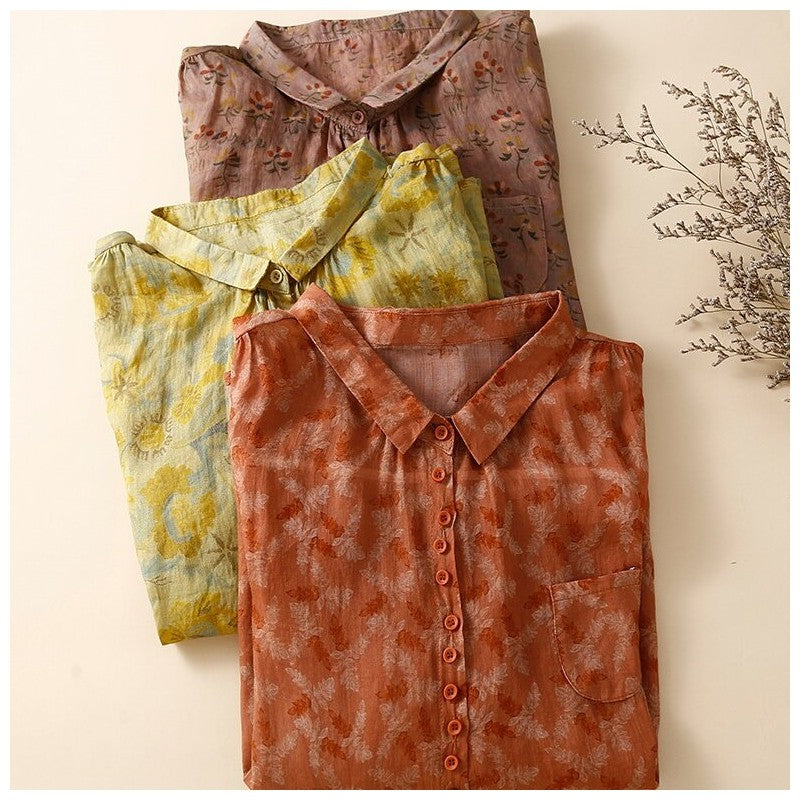Flowy Floral Cardigan Blouse with Mid-Length Sleeves