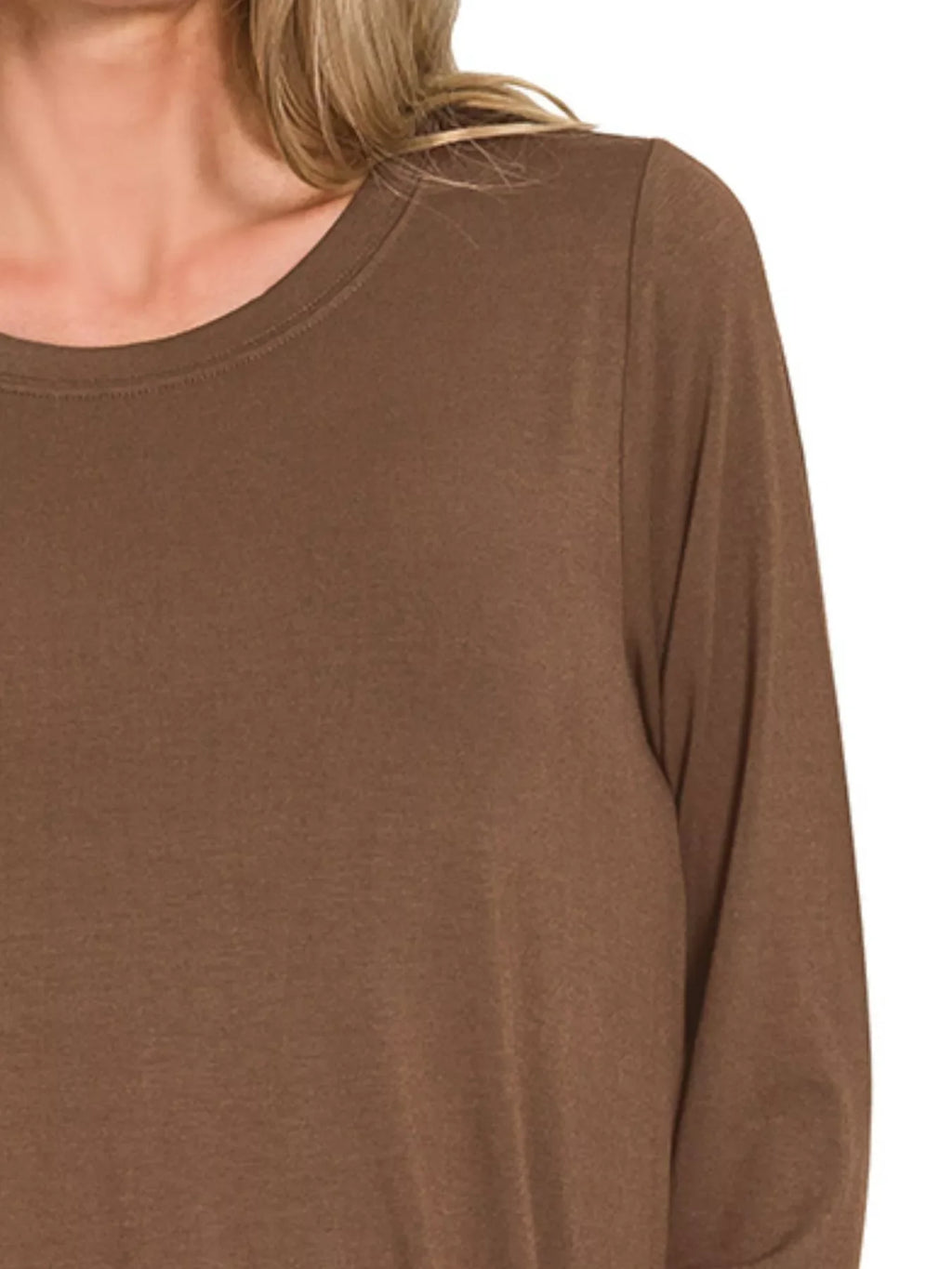 Flowy Round Hem Rayon Long Sleeve Top