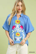 Embroidered Boho Puff Sleeve Blouse