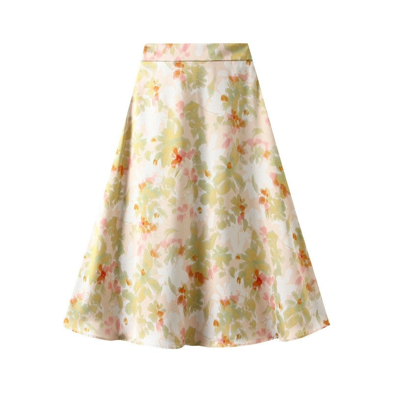 Brilliant Satin Print Elastic Waist Drop Skirt