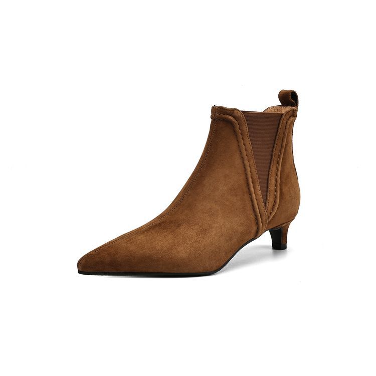 Women's Stiletto Suede Ankle Boots | French-Cut Mid-Calf Heeled Boots