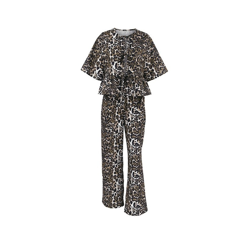 Leopard Print Cardigan and Shorts Lounge Set