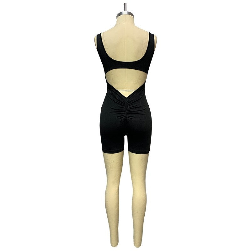 Solid Color Backless One-Shoulder Sleeveless Jumpsuit