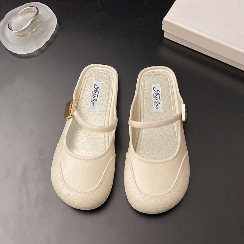 Elegant PVC Semi-Slipper Mule Shoes for Women | Lightweight Non-Slip Everyday Flats