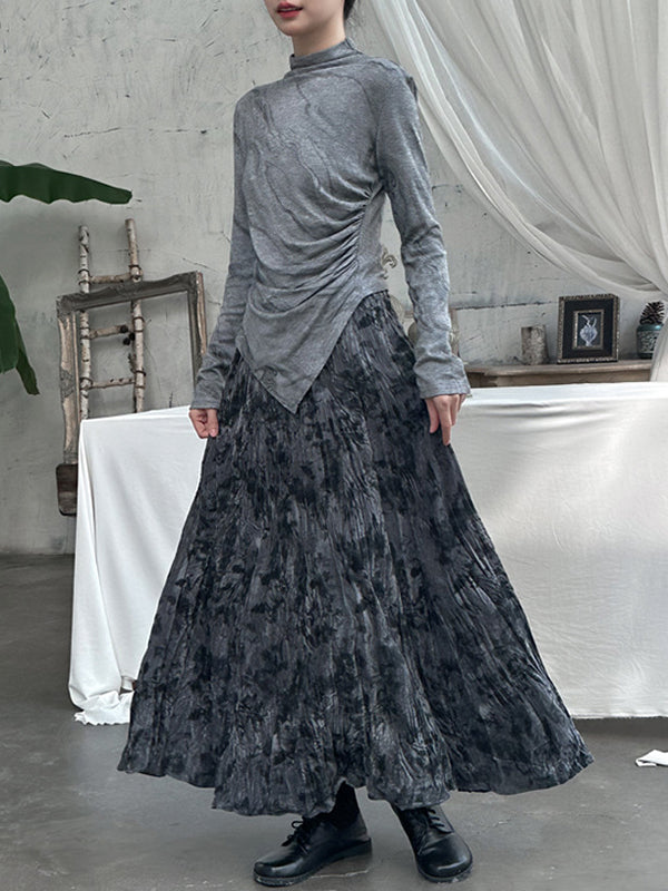 High Waisted Loose Elastics Pleated Printed Skirts