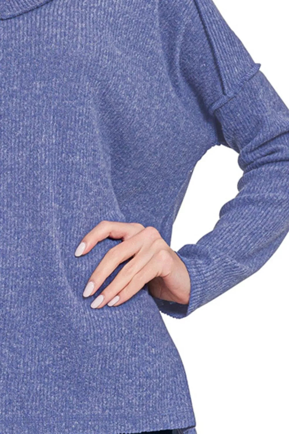 Full Size Brushed Ribbed Hacci Drop Shoulder V-Neck Sweater Plus Size