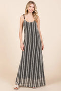 Plus Size Striped Scoop Neck Beaded Strap Maxi Cami Dress