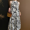 Watercolor Floral Sleeveless Halter Dress