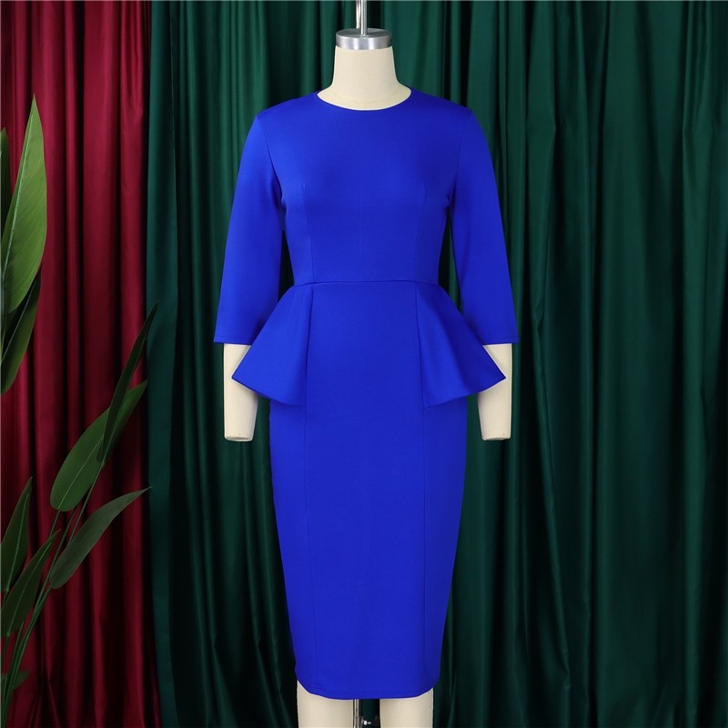 Ruffle Hem Solid Color Bodycon Dress for Office Wear