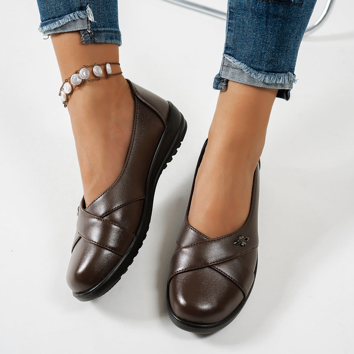 Women's Chanel-Style Flat Loafers with Metal Buckle & Tassel Detail