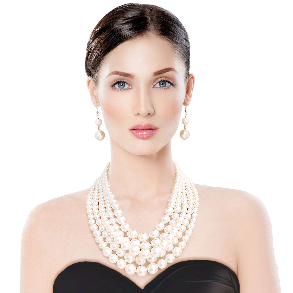 Multi Strand Cream Pearl Statement Necklace Set Chic Elegant Jewelry