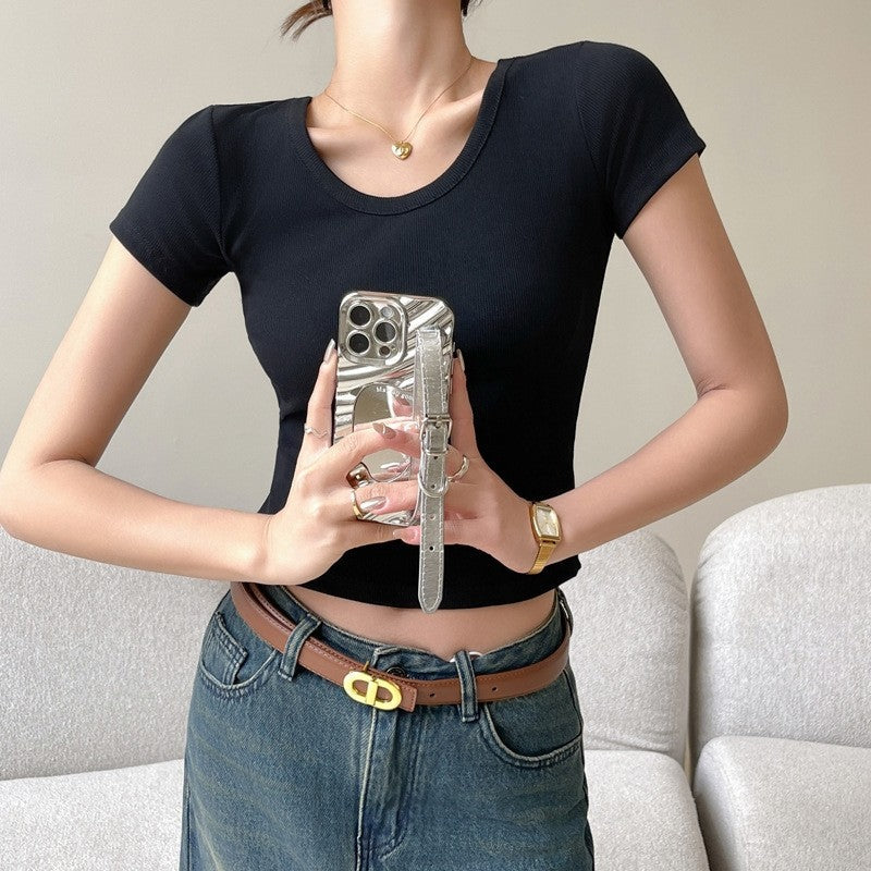Fitted Short-Sleeve Round Neck Shirt