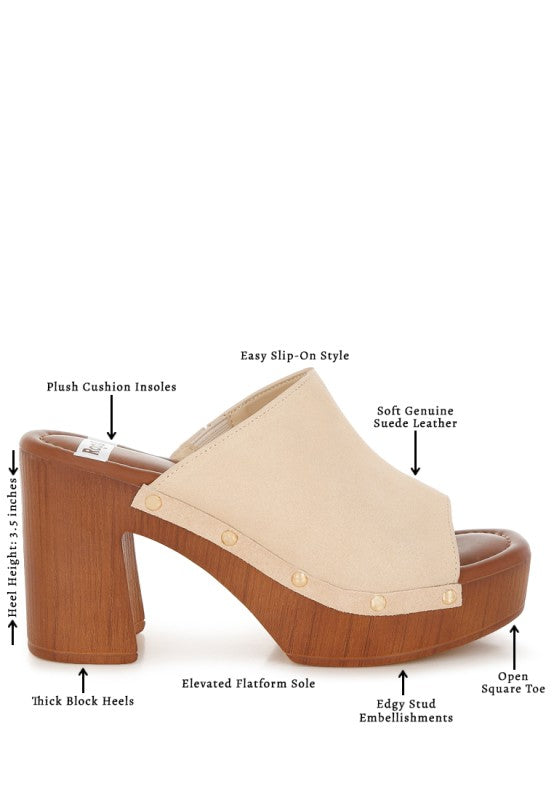 Masaki Soft Suede Leather Wooden Clogs