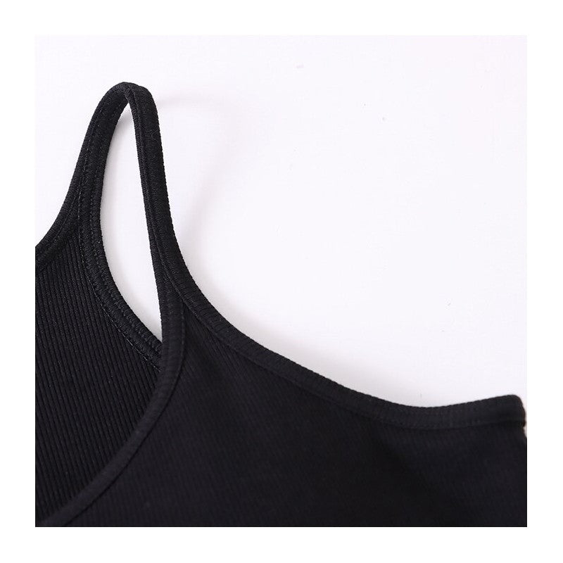 Padded Spaghetti Strap Tank Top with Thread Detail