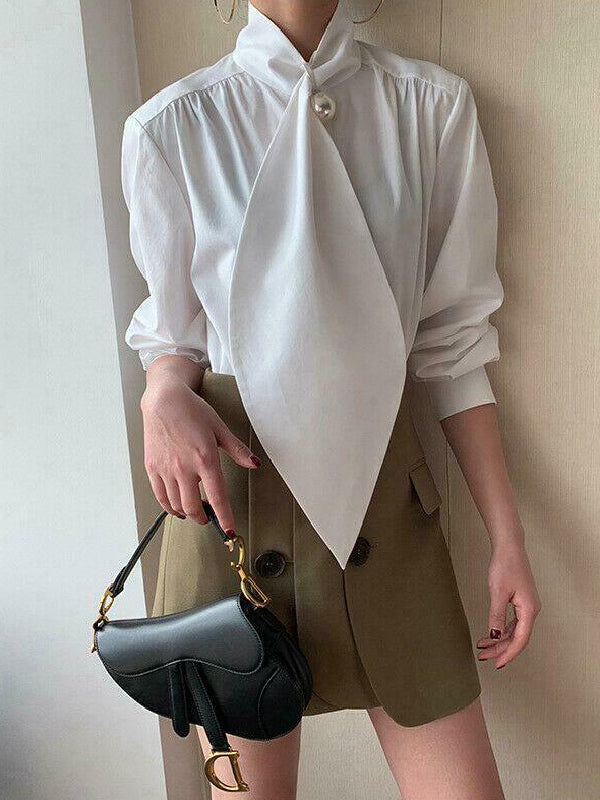 Oversized Pearl Embellished Designer White Top Blouse