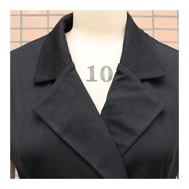 Mandarin Collar Sleeveless Dress with Waist Belt