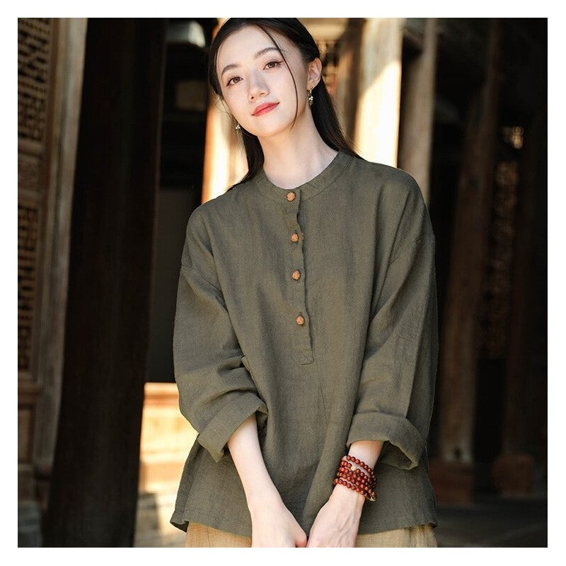 Stand-Up Collar Solid Color Button-Up Sweater