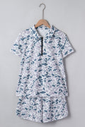 Multicolour Abstract Patterned Polo Collar T Shirt and Shorts Set