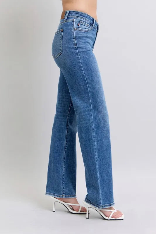 Full Size High Waist V-Front Vintage Wash Straight Jeans Plus Size