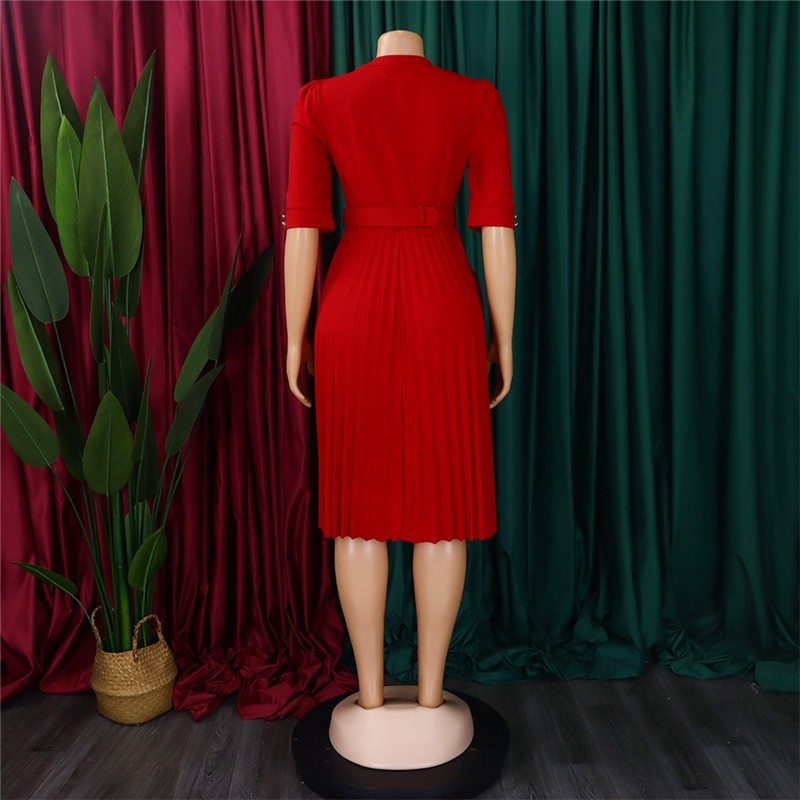 Solid Color Pleated Button Front Dress