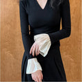 V-Neck Knit Patchwork Flare Sleeve Top