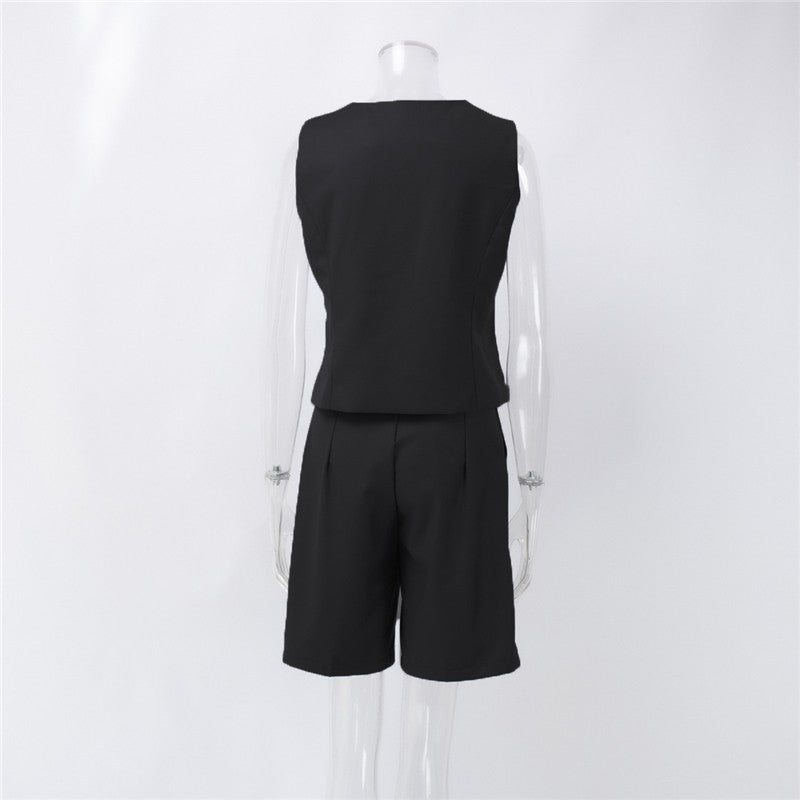 Straight-Cut Suit Vest and Shorts Set