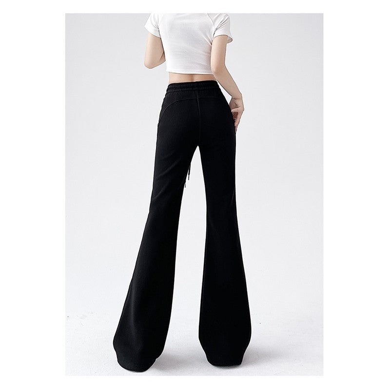 Flared Sports Pants with Elastic Waistband in Solid Color