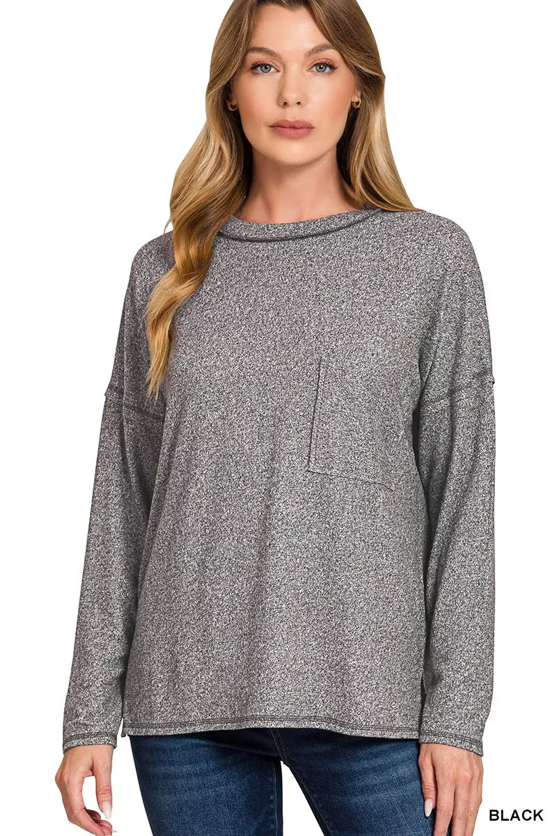 Soft Melange Hacci Round-Neck Long Sleeve T-Shirt