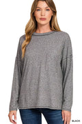 Soft Melange Hacci Round-Neck Long Sleeve T-Shirt
