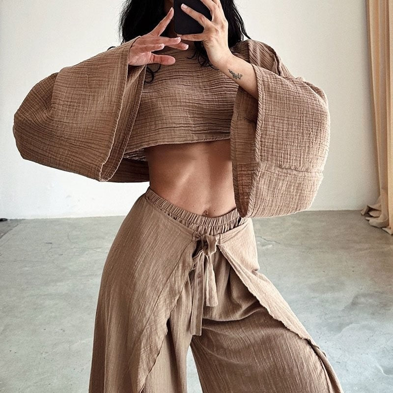 Fashionable Solid Color Loose Fit Top and Pants Set