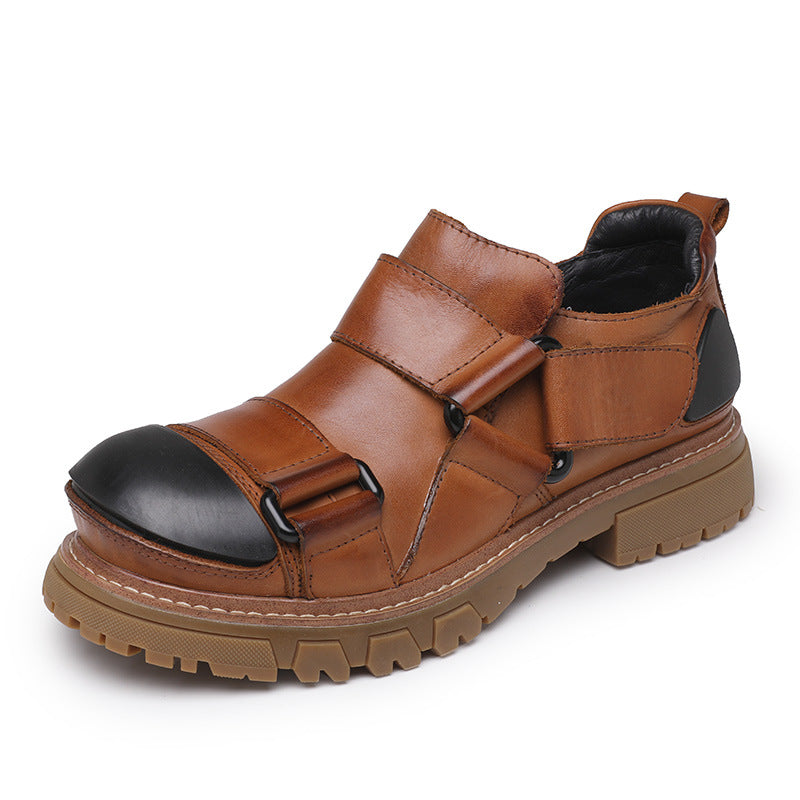 Men's Vintage Work Boots - Full-Grain Cowhide Leather Round Toe Low-Cut Design