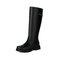 Women's Retro British-Style Chunky Heel Riding Boots | Belt Buckle Side Zipper | Black Brown