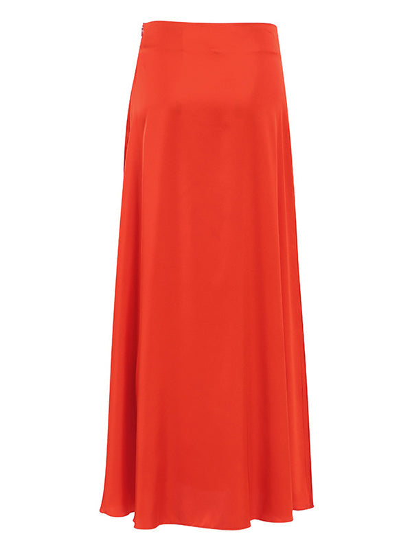 A-Line High Waisted Solid Color Zipper Skirts Bottoms