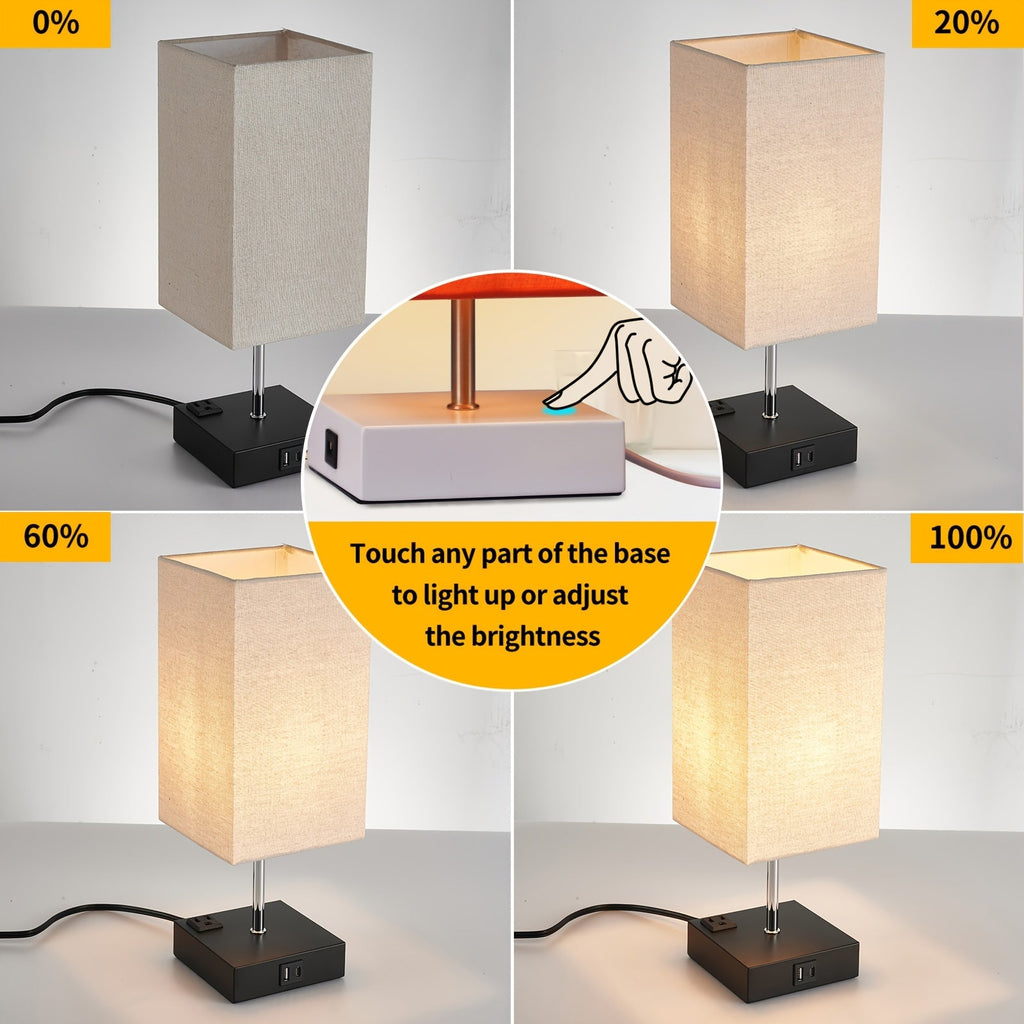 LumaTouch | Touch Table Lamp with USB Outlet and Fabric Shade Bedside Decor
