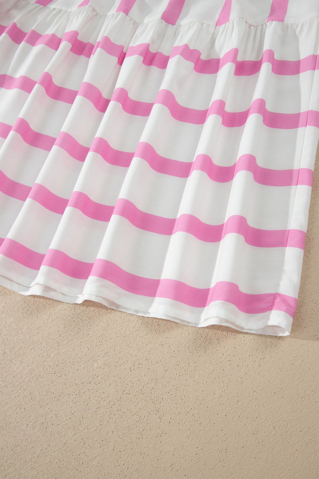 Pink Stripe Ricrac Trim Notched Neck Half Sleeve Vacation Dress