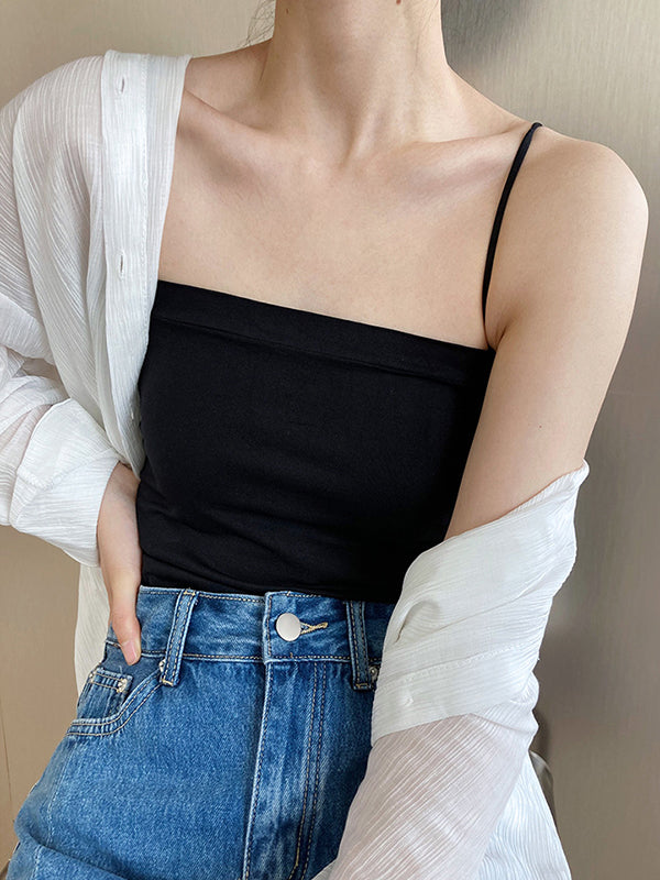 Simple Casual Solid Color Spaghetti-Neck Vest Top