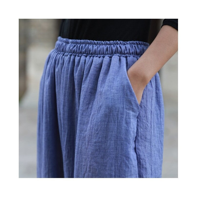 Loose Lantern Pants with Elastic Waist - Solid Color