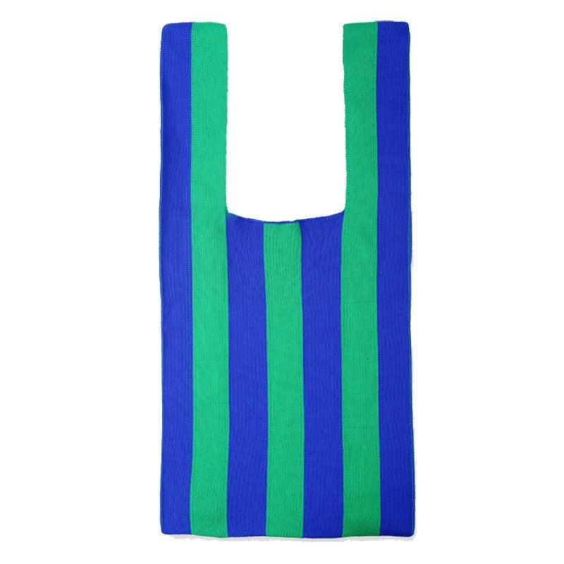 Contrast Color Striped Openning Knitted Handbag