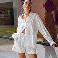 Breathable Cotton Long Sleeve Pajama Set with Shorts