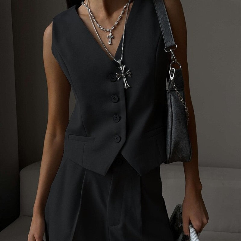 Straight-Cut Suit Vest and Shorts Set