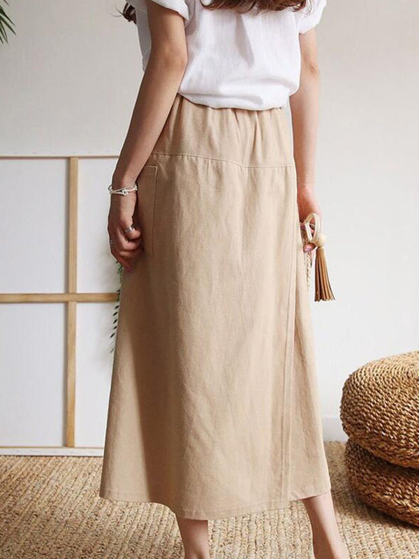 Loose Wide Leg Asymmetric Elasticity Pockets Solid Color Split-Front Split-Joint Pants Trousers