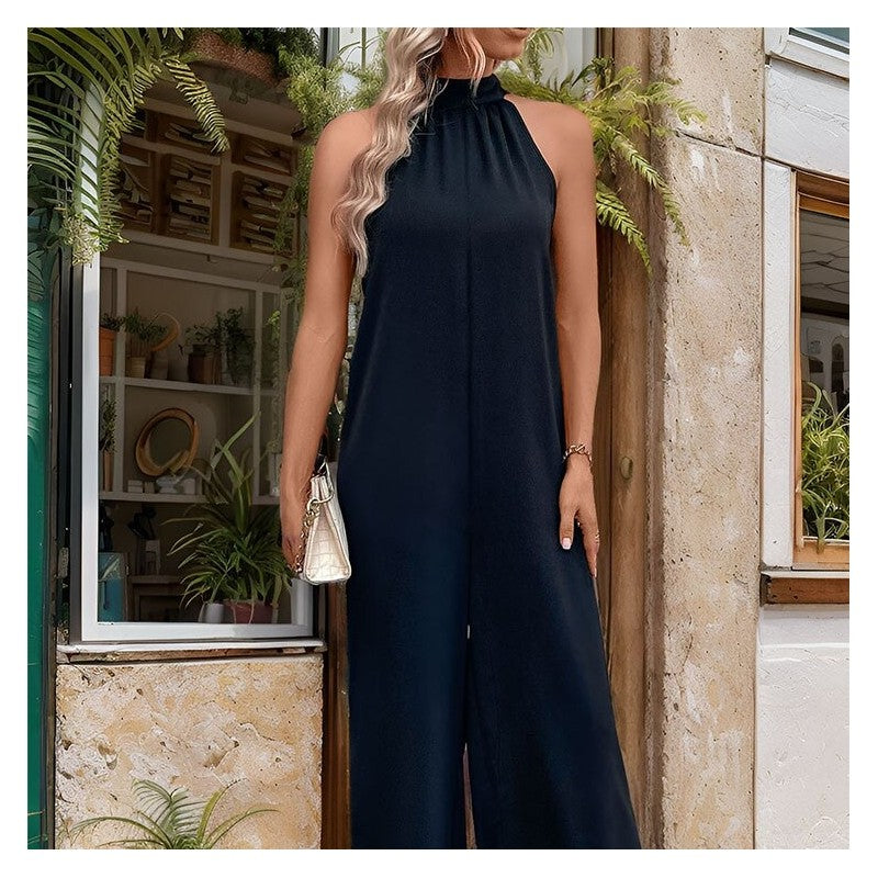 Sleek Strap Straight Jumpsuit in Solid Color