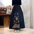 Embroidered Floral High Waisted Denim Skirt