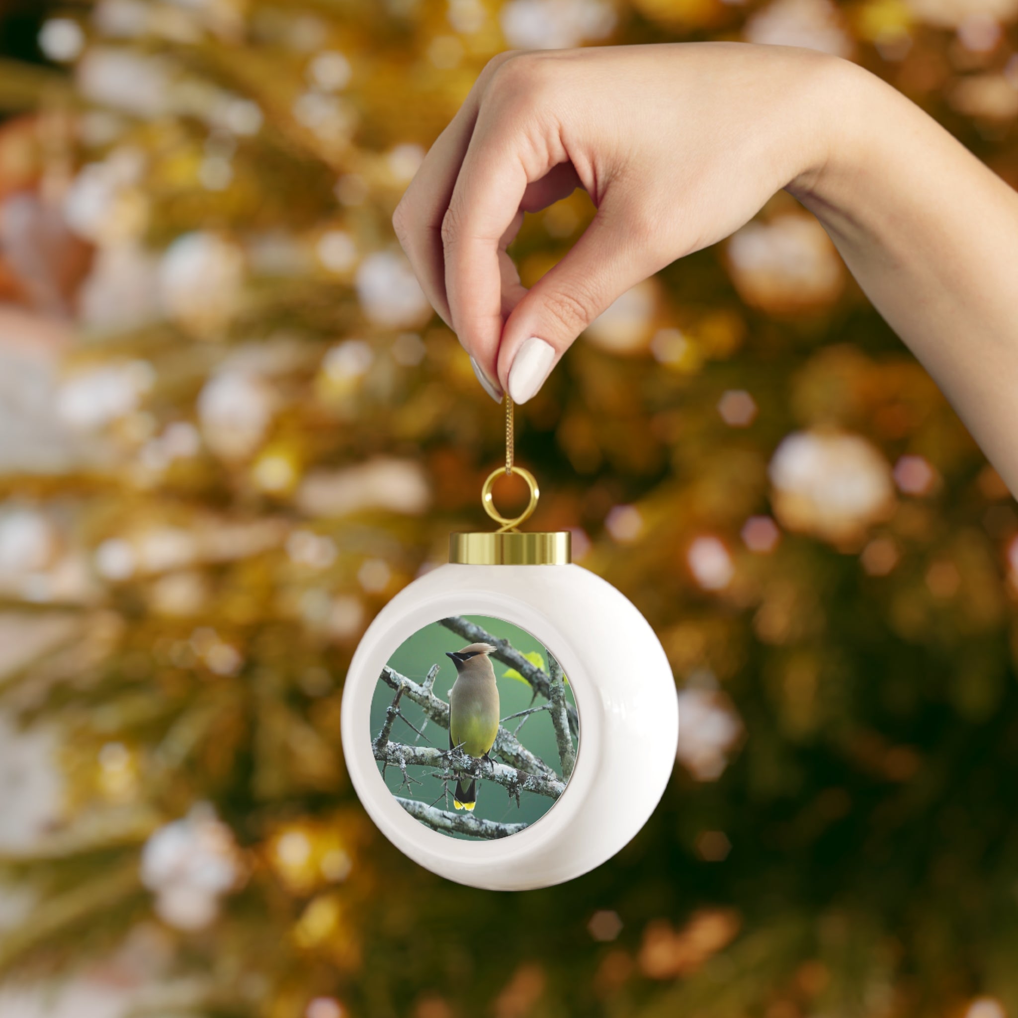 Cedar Waxwing - Christmas Ball Ornament